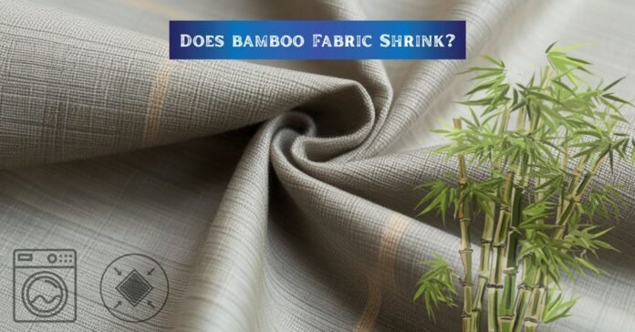 Close-up of bamboo fabric with a digital bamboo plant illustration and the text 