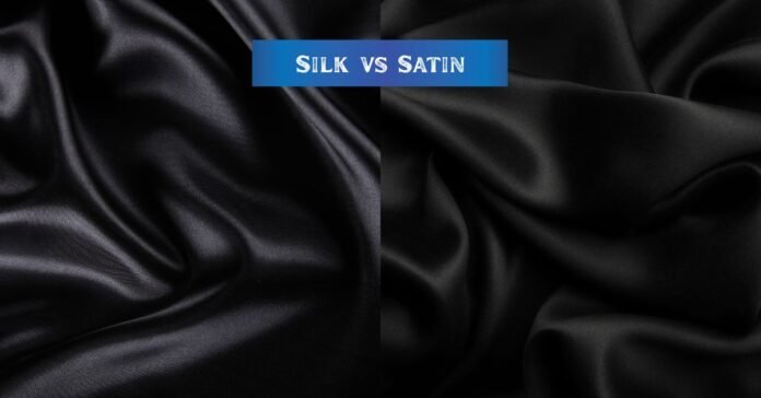Side-by-side view of silk and satin fabrics showing what is the difference between silk and satin in texture and sheen.