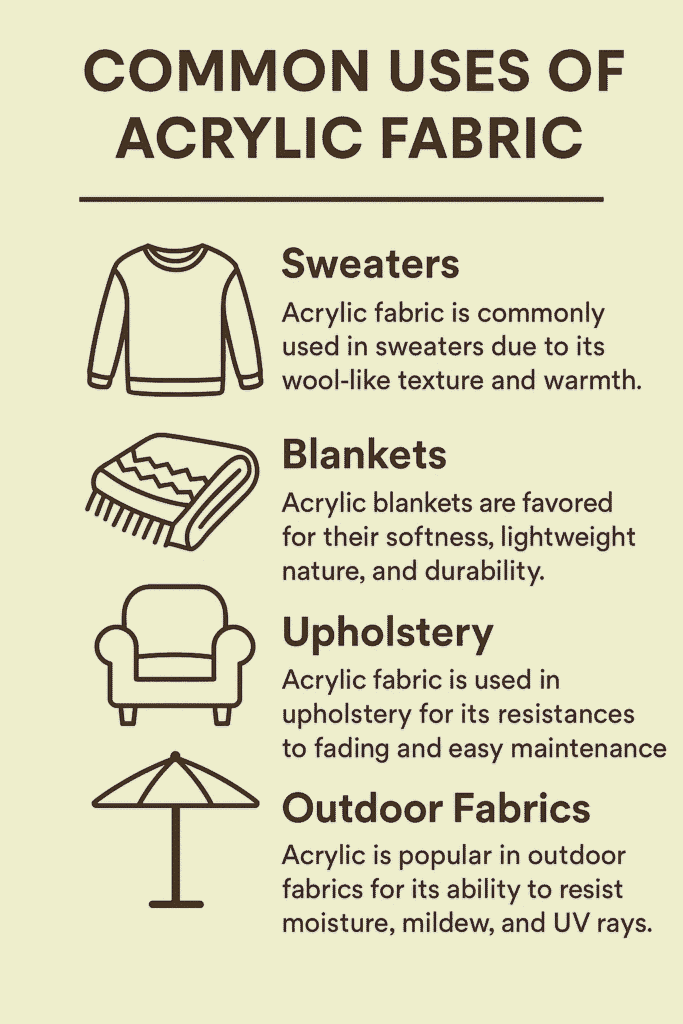 Infographic showing common uses of acrylic fabric
