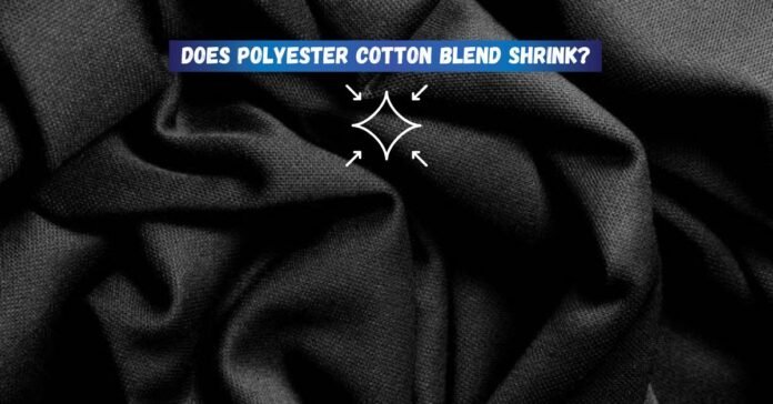 Close-up of black polyester cotton blend fabric with text overlay asking, 