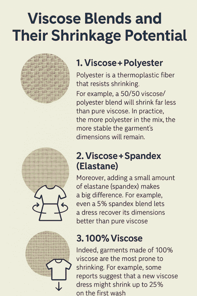Viscose blend shrinkage chart with polyester, spandex, and pure viscose