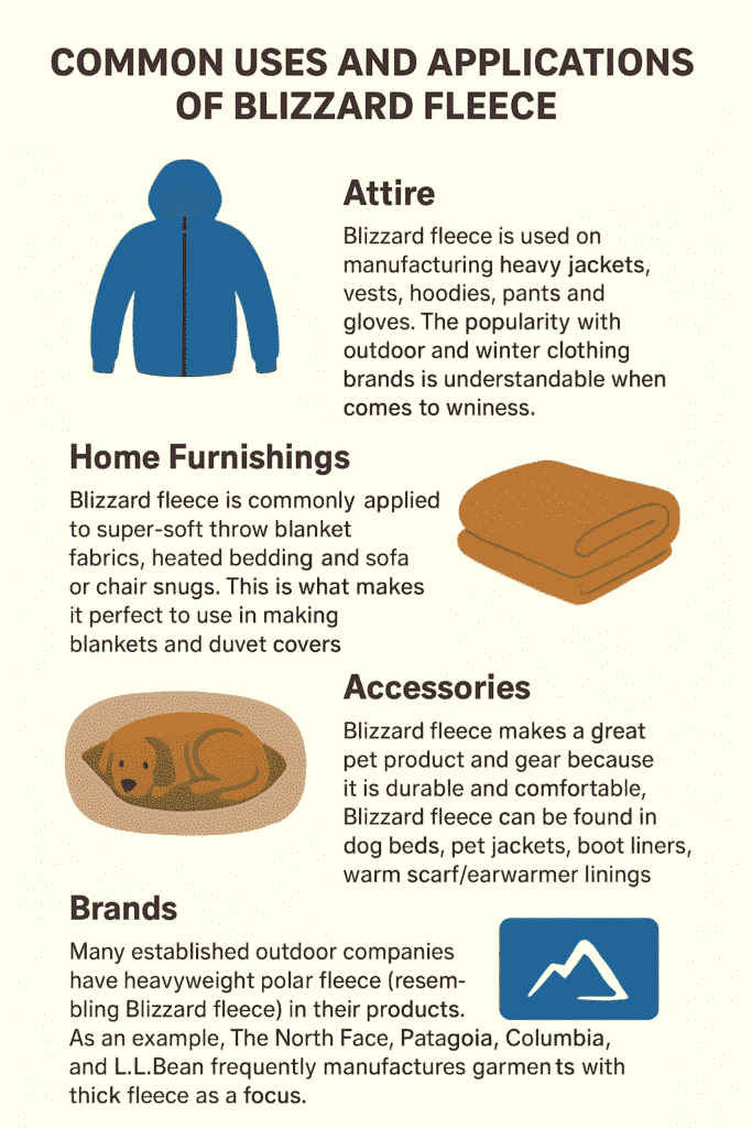 Infographic showing common uses of Blizzard fleece