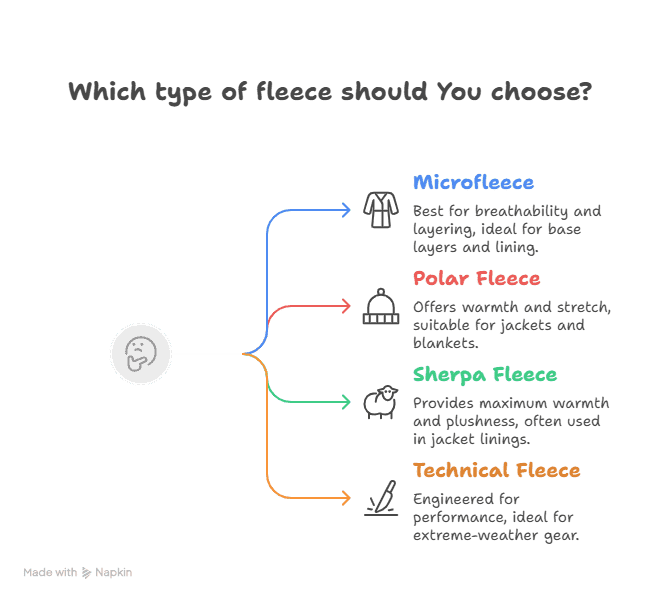 Infographic showing four types of fleece.