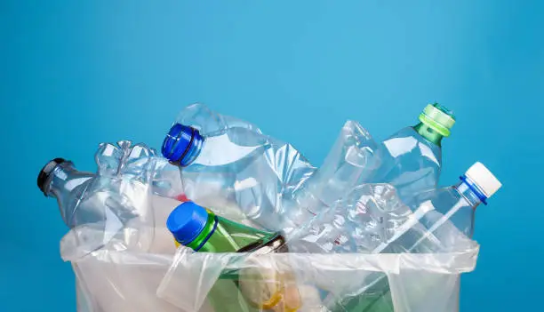Plastic bottles representing as raw material for fleece fabric