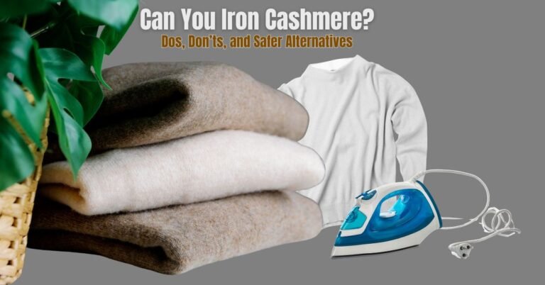 Ironing cashmere sweater with an iron and soft cashmere fabric.