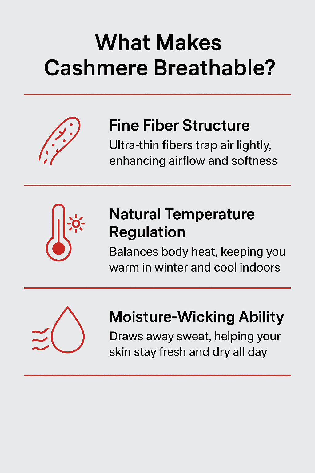 Infographic explaining what makes cashmere breathable
