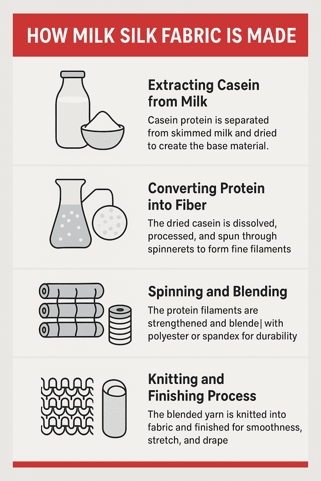 The process of making milk silk fabric from extracting casein to knitting.
