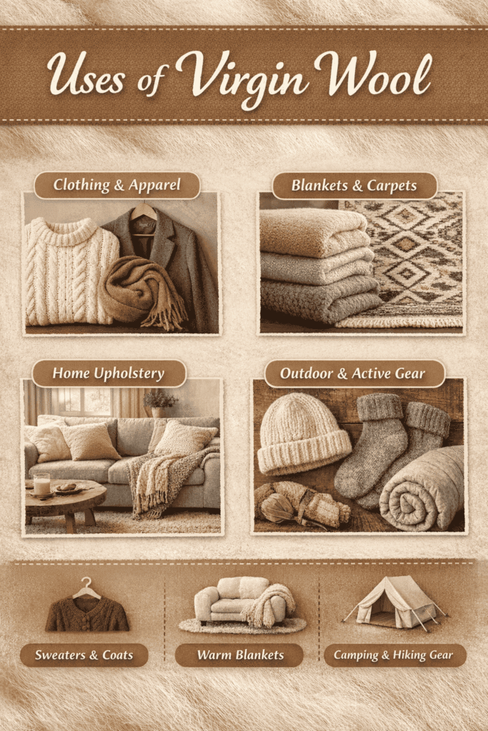 Infographic showing various uses of virgin wool