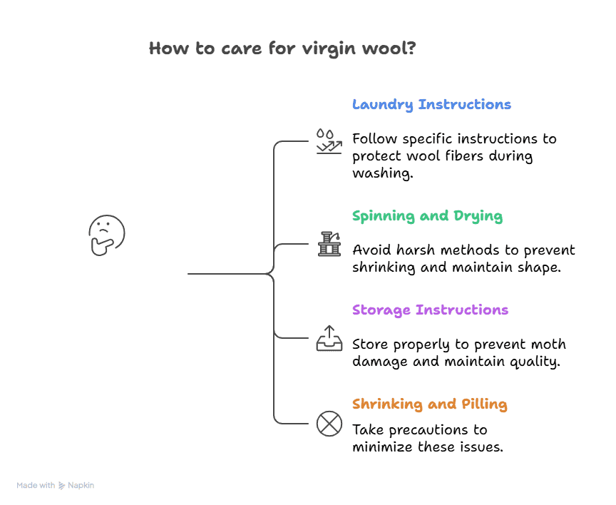 Infographic with tips on how to care for virgin wool
