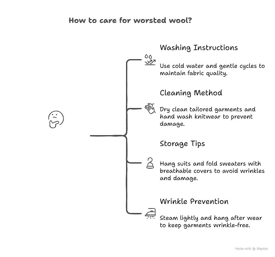 Infographic with tips on caring for worsted wool