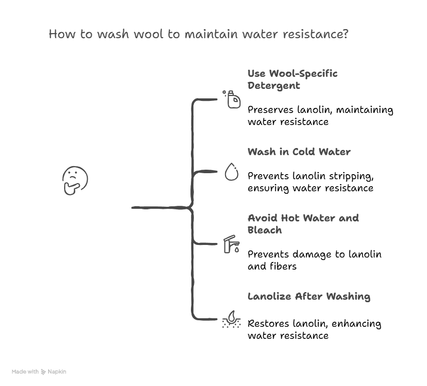 Guide on how to wash wool to maintain water resistance.
