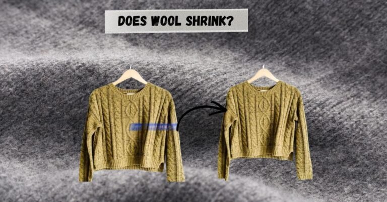 A wool sweater before and after shrinking with the question "Does wool shrink?" above.