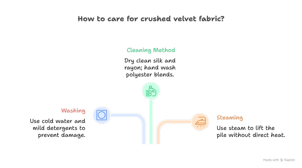 How to care for crushed velvet fabric: washing, cleaning, and steaming tips.