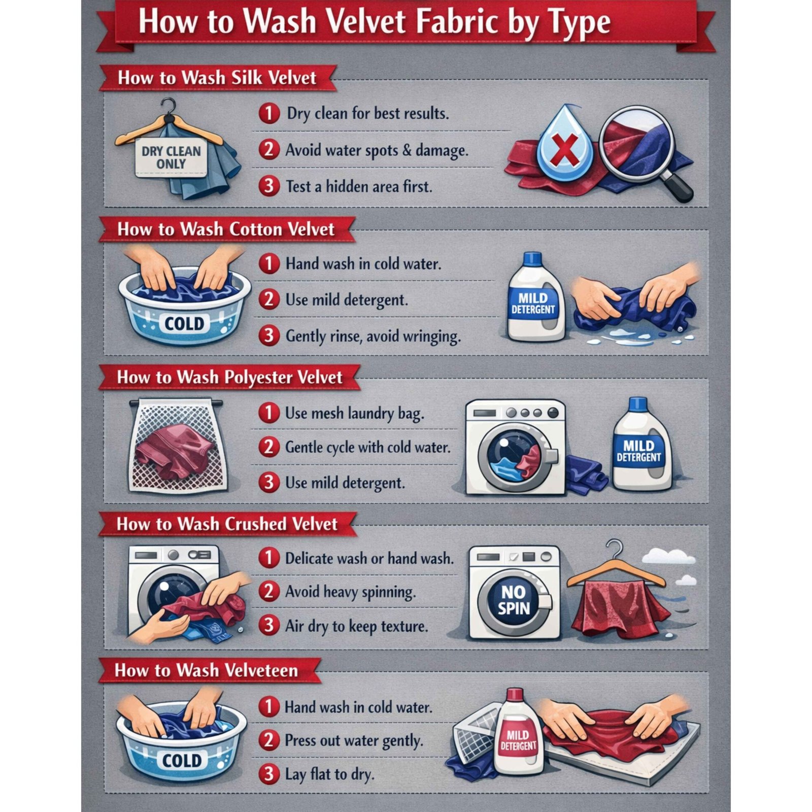 How to wash velvet fabric by type