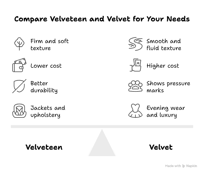 Comparison of velveteen and velvet fabrics