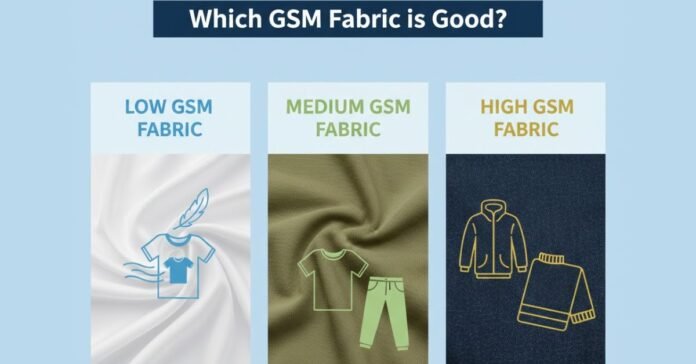 Low, medium, and high GSM fabric comparison showing clothing use by fabric weight. Which GSM fabric is good?