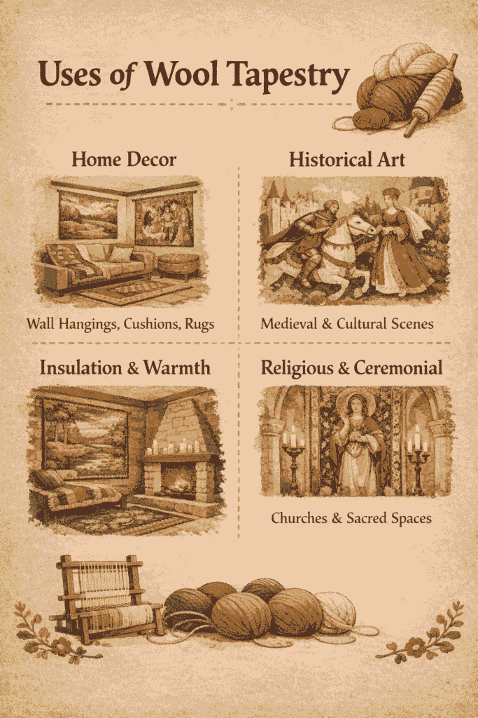 An infographic showing the uses of wool tapestry