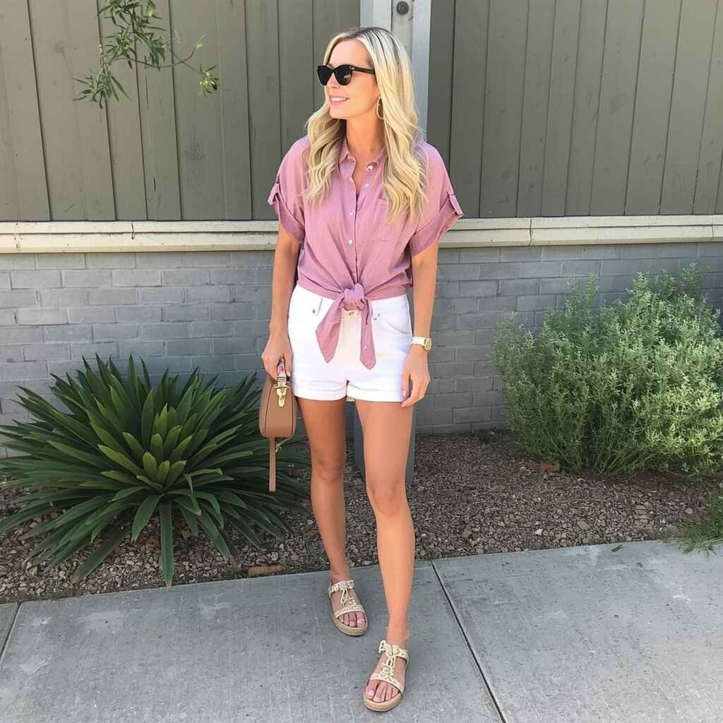 Casual summer outfit with with raspberry clothing combination