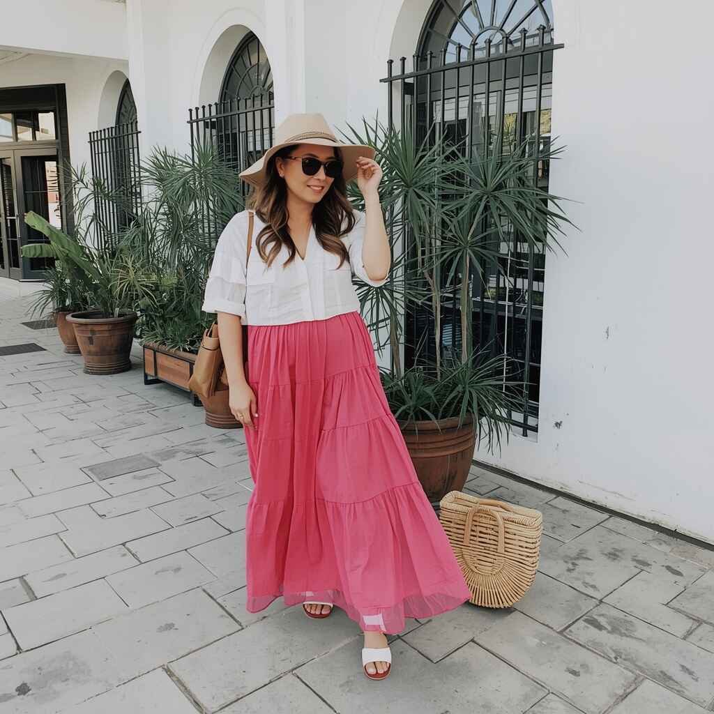 Vacation Outfits with raspberry clothing combination