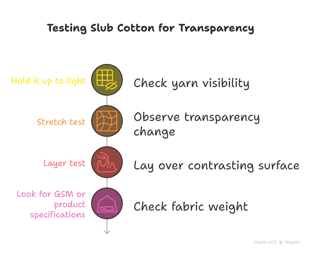 Infographic showing methods to test slub cotton transparency