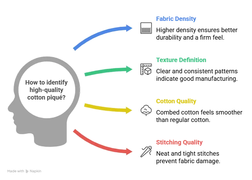 how to identify high-quality cotton pique fabric infographic showing density texture cotton and stitching
