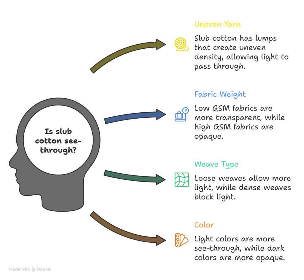 Infographic explaining factors that affect slub cotton transparency