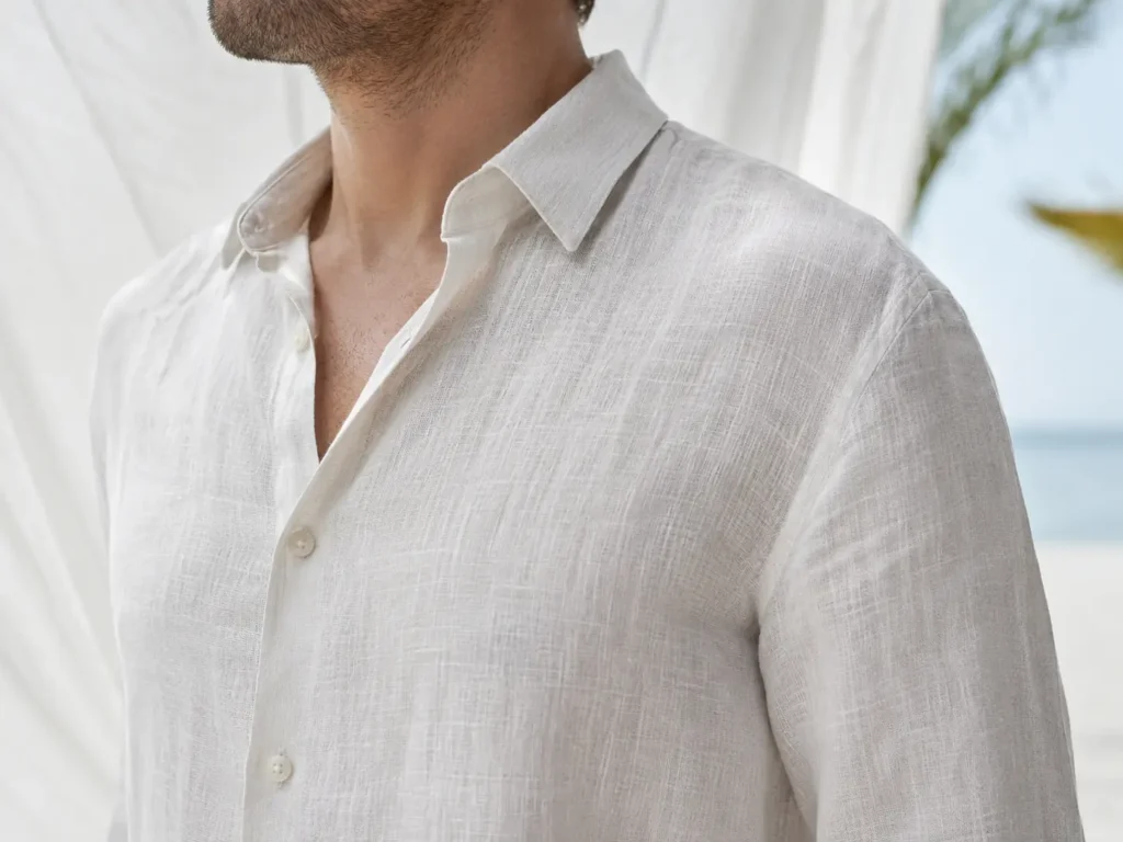 White linen shirt showing breathable fabric texture