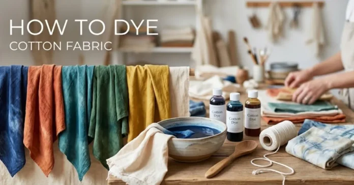 Person dyeing cotton fabric in a dye bath during a home fabric dyeing project