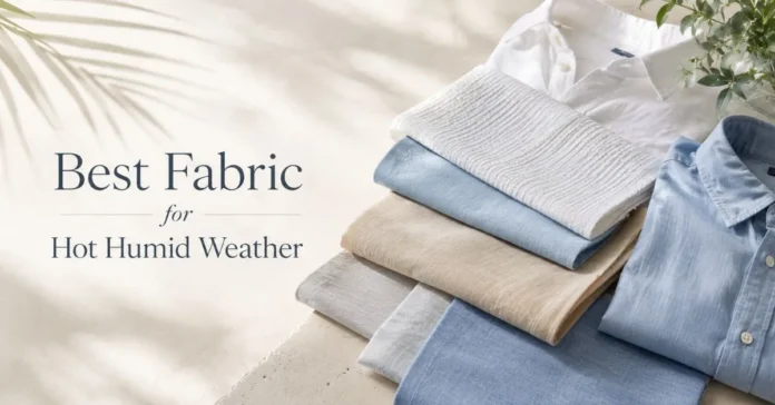 Ranked breathable fabrics for hot humid weather, including linen, cotton, lyocell, bamboo viscose, rayon, merino, polyester, and nylon
