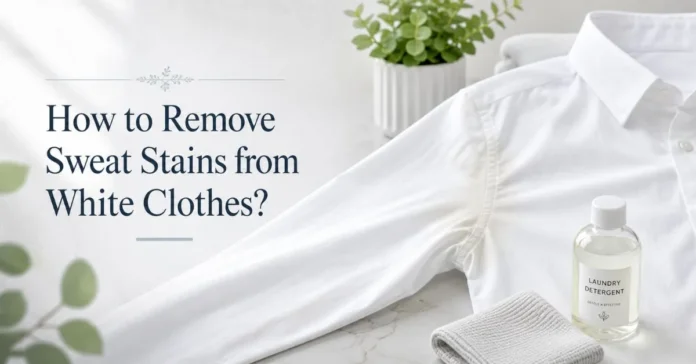 White shirt with detergent showing how to remove sweat stains from white clothes.