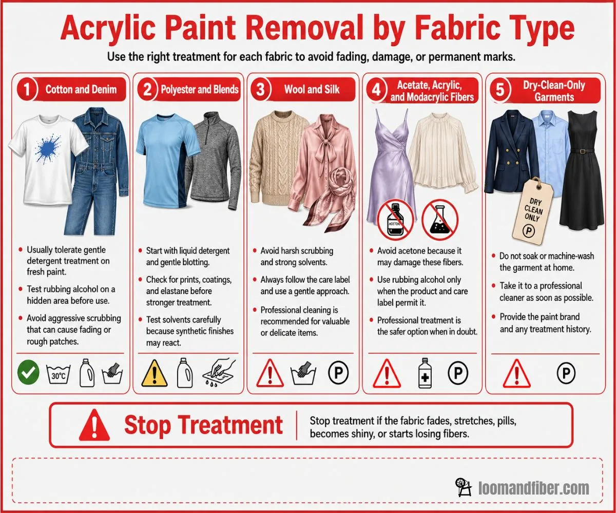 Acrylic paint removal methods for different fabric types