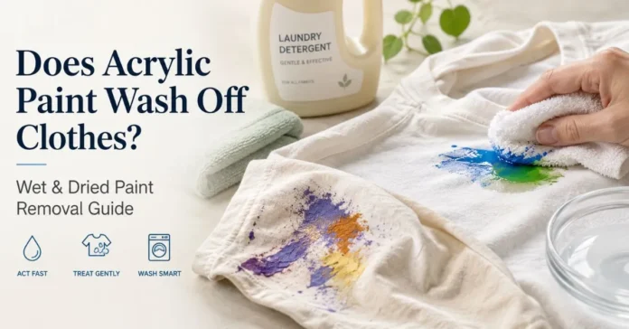 Acrylic paint stains being cleaned from a white shirt