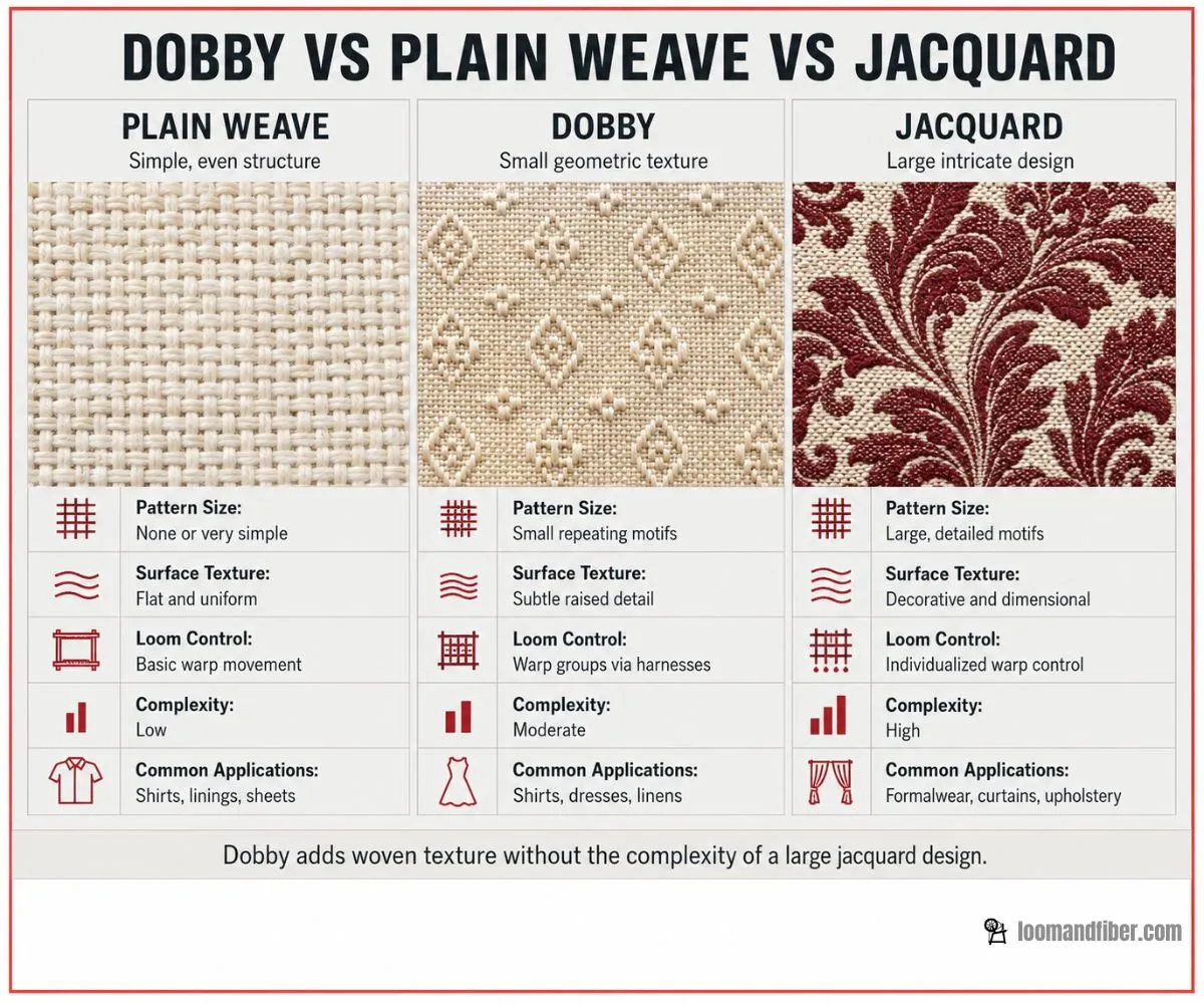 Comparison of plain weave, dobby and jacquard fabric structures
