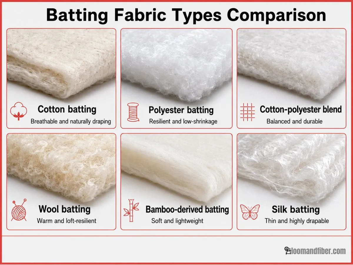 Comparison of cotton, polyester, blended, wool, bamboo-derived and silk batting