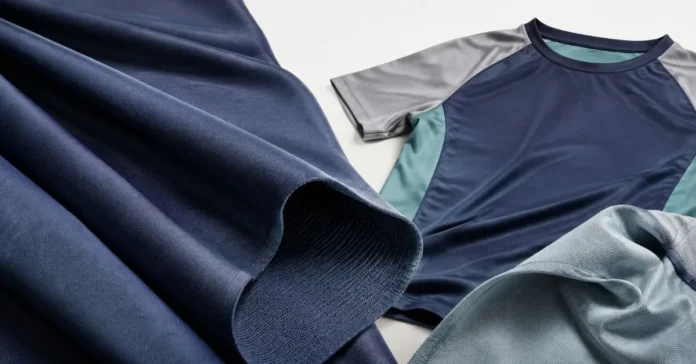 Smooth tricot fabric beside a sports jersey and lightweight lining.