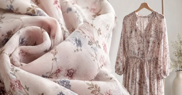 Soft floral challis fabric beside a lightweight flowing dress