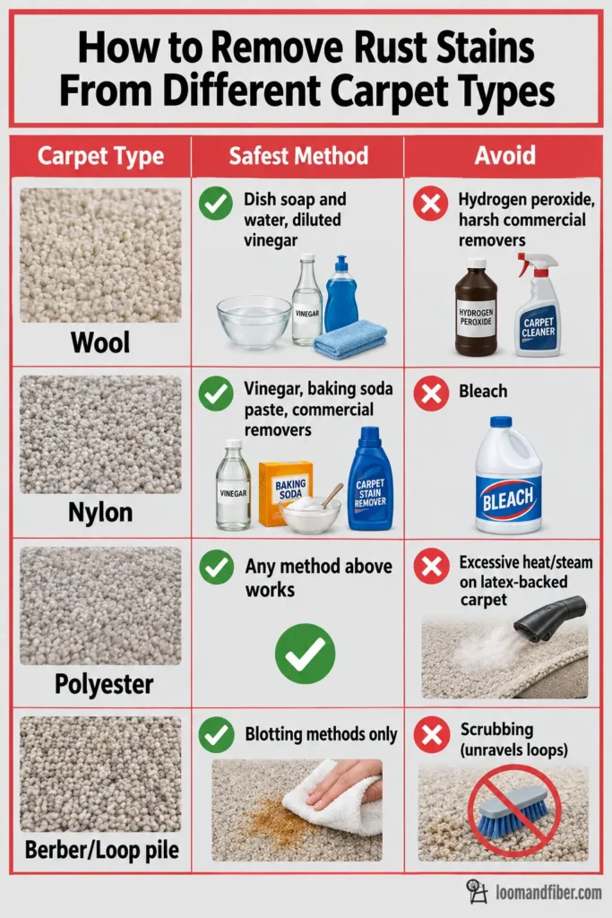 How to remove rust stains from wool, nylon, polyester, and Berber carpets