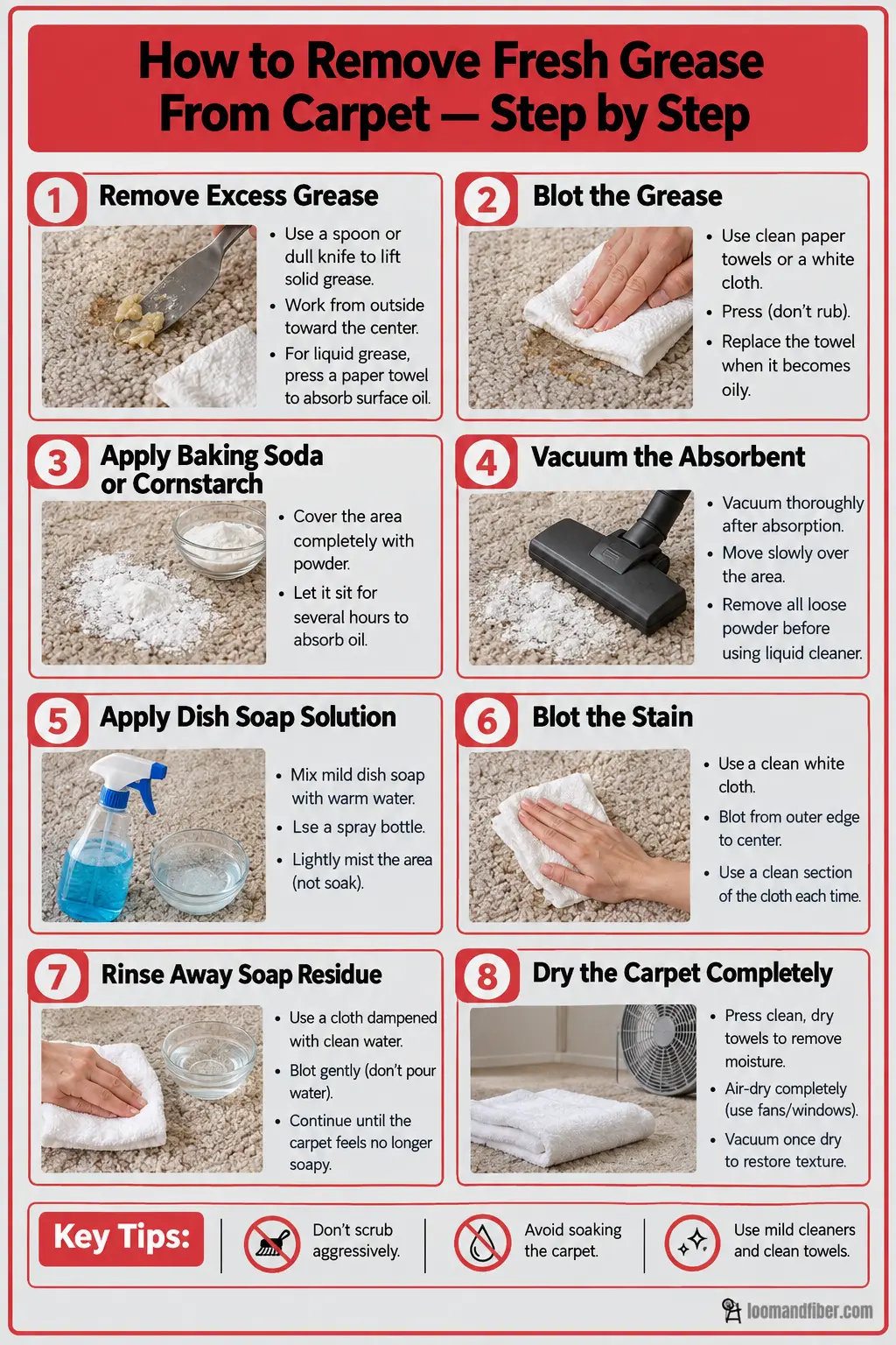 Step-by-step fresh grease removal from carpet