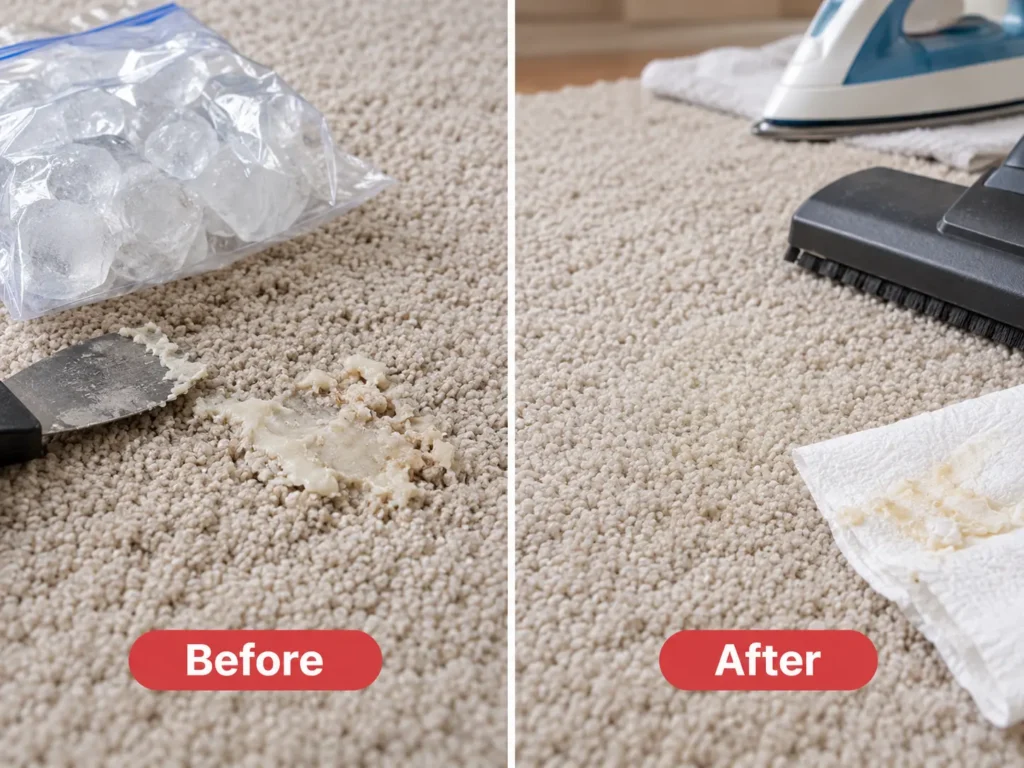Carpet before and after wax removal