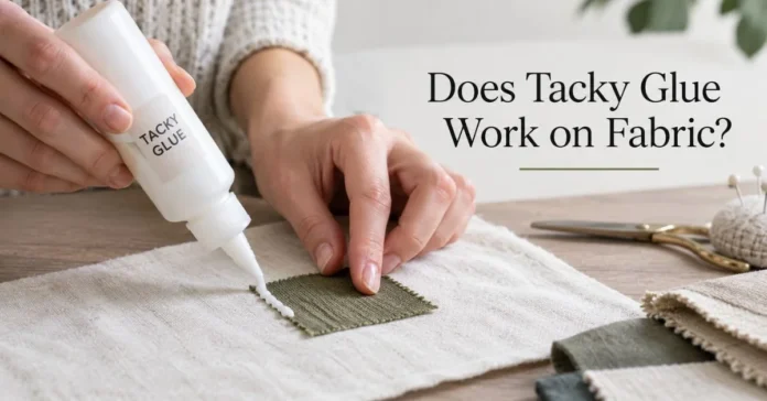 Tacky glue being applied to fabric for a craft project