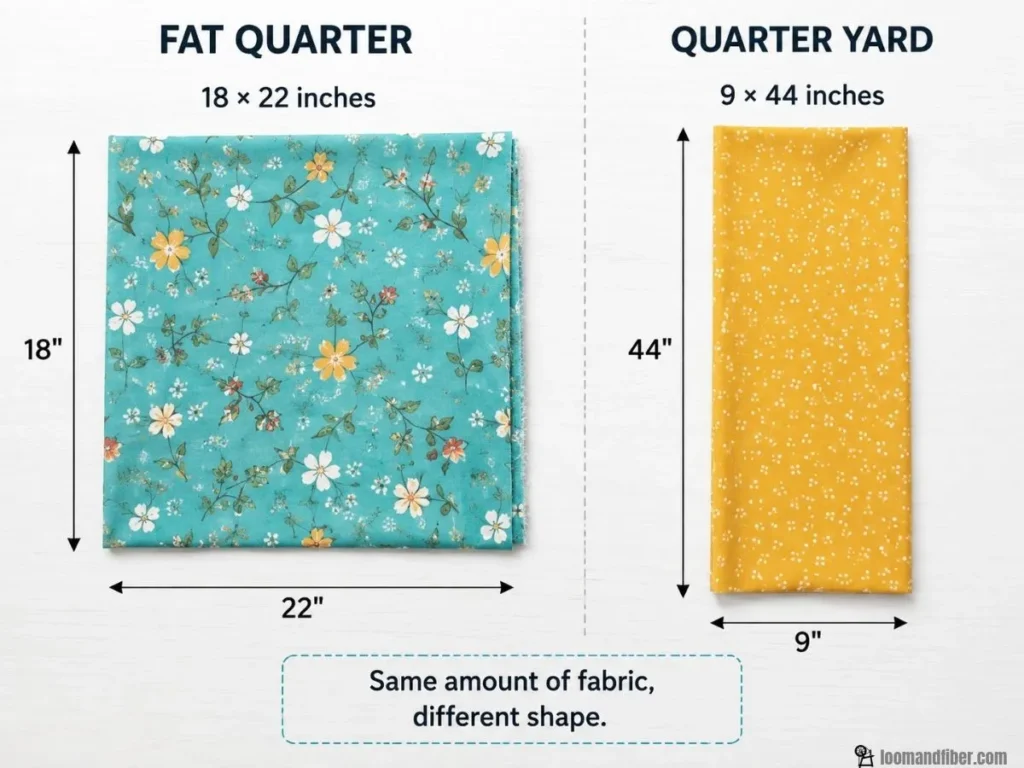 Fat quarter compared with a traditional quarter-yard fabric cut