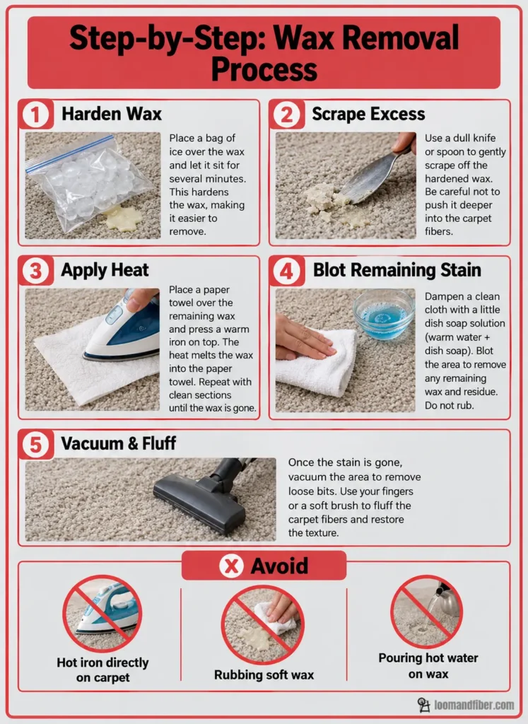 Step-by-step wax removal process for carpet