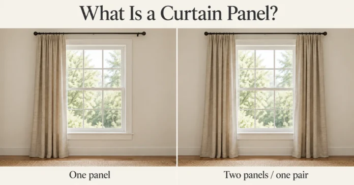Two windows showing one curtain panel on the left and a pair of curtain panels on the right