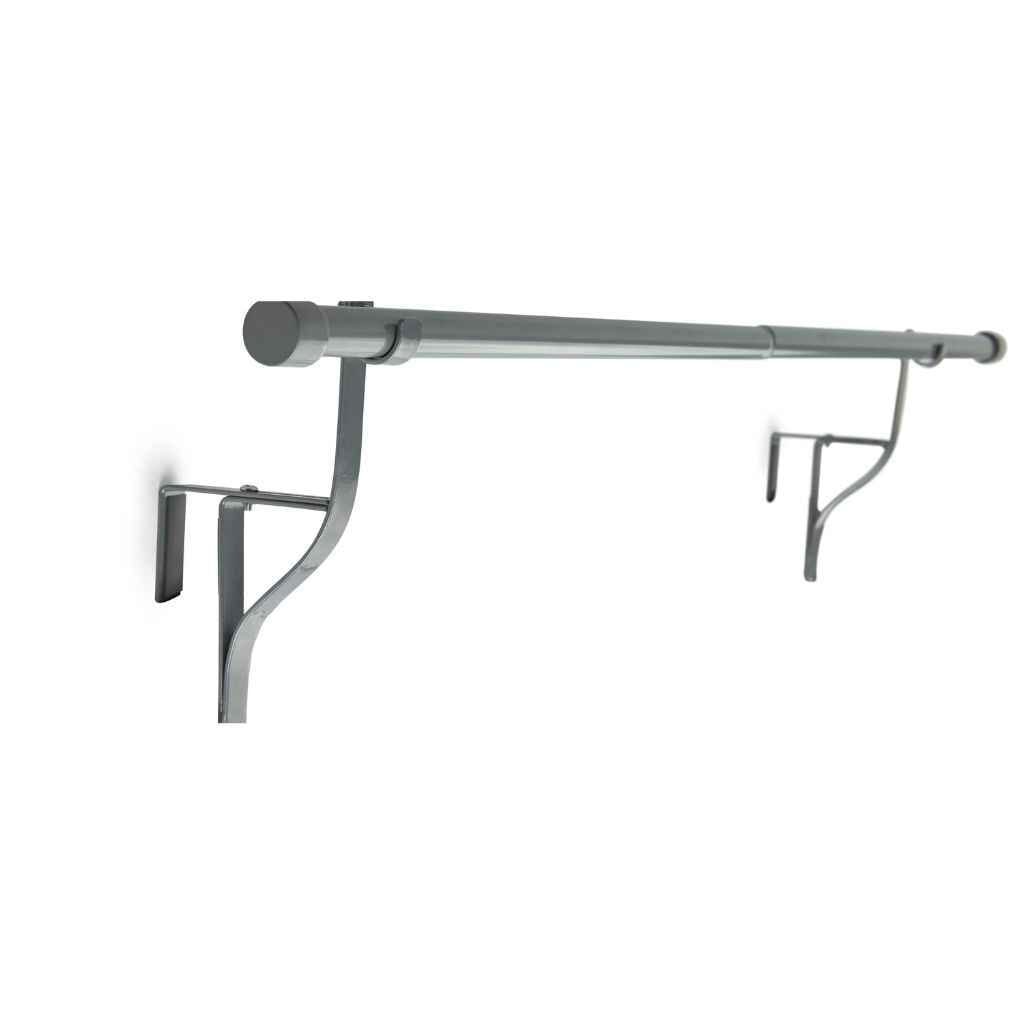 Extendable curtain rods adjusted to fit a wide window, offering versatility in length.