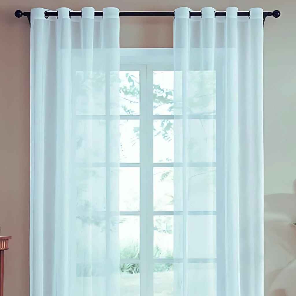 Modern grommet curtains with metal eyelets in a contemporary room