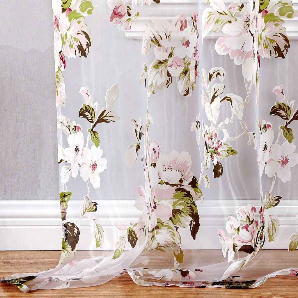 Sheer floral curtains are used in bedrooms and living areas beautify the whole environment