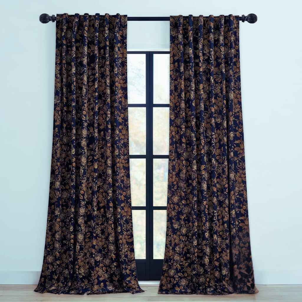 Velvet floral curtains are excellent choice for winter