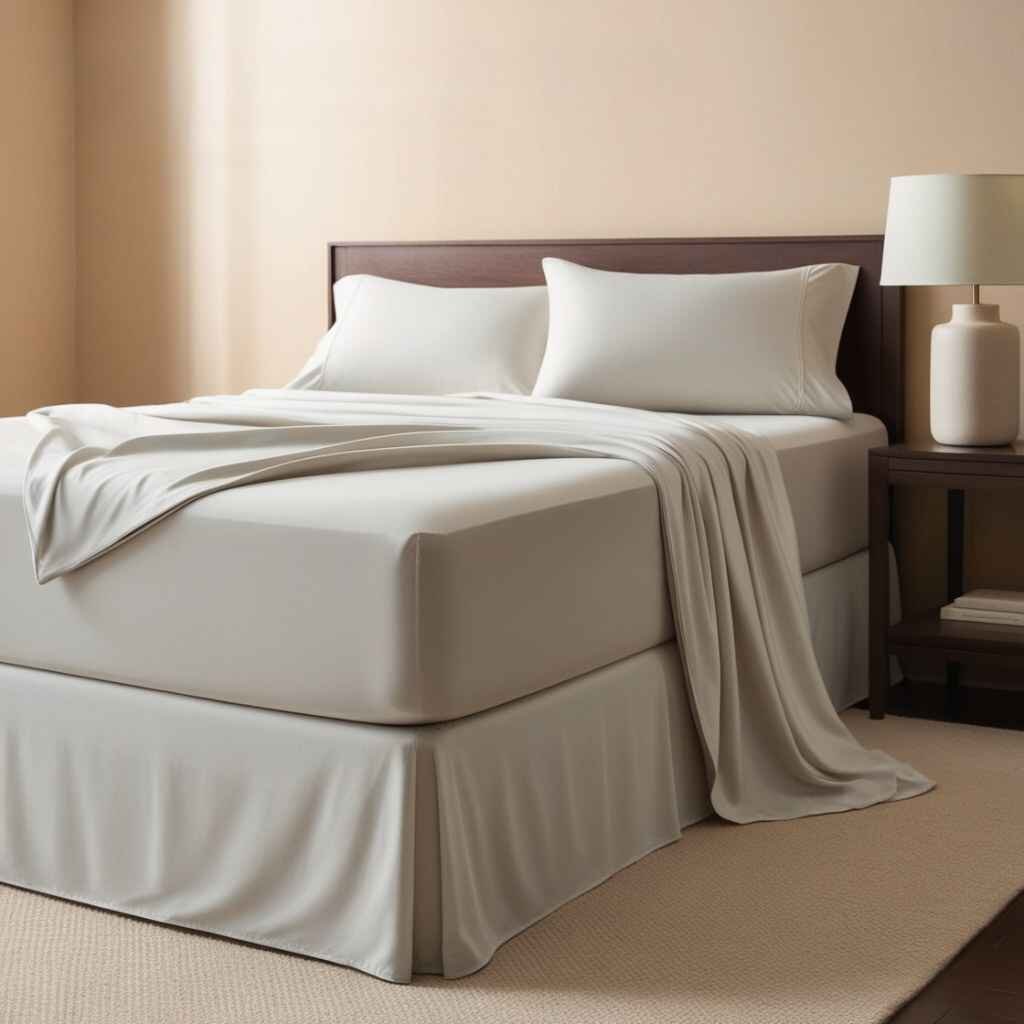 Deep pocket fitted bedsheet covering a thick mattress.