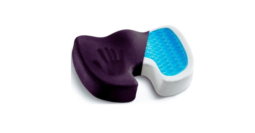 Cushion with cooling gel and memory foam for heat relief.