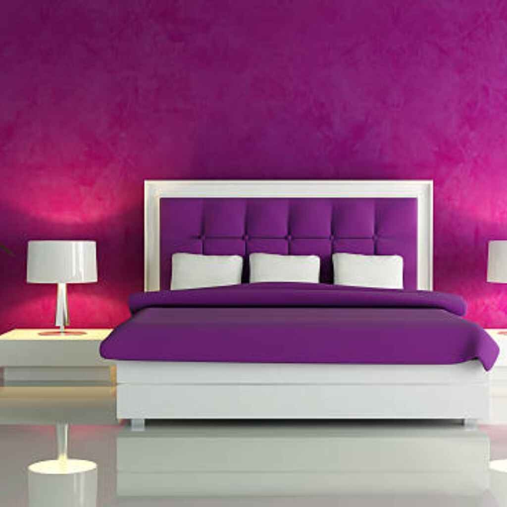 Plush plum velvet sheets adding warmth and luxury.